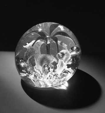 Clyde Glass Works?. <em>Paperweight</em>. Five Lillies inside Clear Glass Brooklyn Museum, Gift of Mrs. Franklin Chace, 44.173.2. Creative Commons-BY (Photo: Brooklyn Museum, 44.173.2_acetate_bw.jpg)