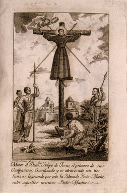 José Montes de Oca (Mexican, active ca. 1788-1820). <em>Life of Saint Philip of Jesus (Vida de San Felipe de Jesus)</em>, 1801. Engraved prints on white antique laid paper, modern binding, size of cover: 9 1/8 x 6 7/16 in. (23.2 x 16.4 cm). Brooklyn Museum, Museum Expedition 1944, Purchased with funds given by the Estate of Warren S.M. Mead, 44.195.50 (Photo: Brooklyn Museum, 44.195.50_page24_SL3.jpg)