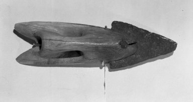 Nunatsiaqmiut Eskimo. <em>Harpoon Point</em>, 19th century. Ivory, iron, 4 1/2 x 1 1/4 in. (11.4 x 3.2 cm). Brooklyn Museum, A. Augustus Healy Fund, 44.34.8. Creative Commons-BY (Photo: Brooklyn Museum, 44.34.8_acetate_bw.jpg)