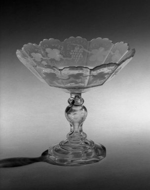 American. <em>Compote</em>. Blown colorless glass Brooklyn Museum, Gift of Sarah B. Pierce, 44.54. Creative Commons-BY (Photo: Brooklyn Museum, 44.54_acetate_bw.jpg)