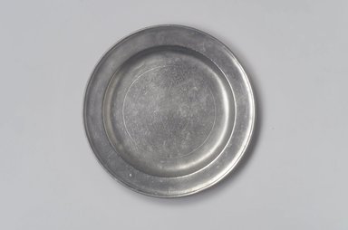 John Will. <em>Plate</em>, 1752–1763. Pewter, 5/8 x 8 3/8 x 8 3/8 in. (1.6 x 21.3 x 21.3 cm). Brooklyn Museum, Designated Purchase Fund, 45.10.145. Creative Commons-BY (Photo: Brooklyn Museum, 45.10.145.jpg)