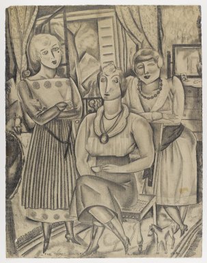 Louis (George Louis Robert) Bouché (American, 1896-1969). <em>The Three Sisters</em>, 1918. Graphite on cream, moderately thick, moderately textured laid paper, sheet: 24 3/16 x 18 7/8 in. (61.4 x 47.9 cm). Brooklyn Museum, Gift of Ettie Stettheimer, 45.121 (Photo: Brooklyn Museum, 45.121_IMLS_PS4.jpg)