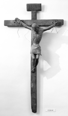 Unknown. <em>Crucifix</em>. Painted wood, cross: 38 x 20 3/4 in. (96.5 x 52.7 cm). Brooklyn Museum, Henry L. Batterman Fund, 45.128.207. Creative Commons-BY (Photo: Brooklyn Museum, 45.128.207_bw.jpg)