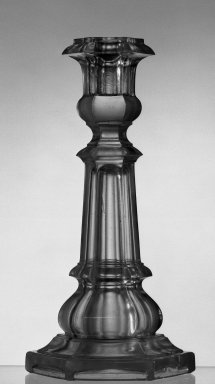 American. <em>Candlestick</em>, ca. 1869. Glass, H: 9 1/8 in. (23.2 cm). Brooklyn Museum, Dick S. Ramsay Fund, 45.143.37. Creative Commons-BY (Photo: Brooklyn Museum, 45.143.37_acetate_bw.jpg)