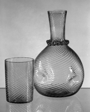 American. <em>Carafe and Tumbler</em>, mid-19th century. Glass, H. of carafe: 8 in. (20.3 cm). Brooklyn Museum, Dick S. Ramsay Fund, 45.143.9a-b. Creative Commons-BY (Photo: Brooklyn Museum, 45.143.9a-b_acetate_bw.jpg)