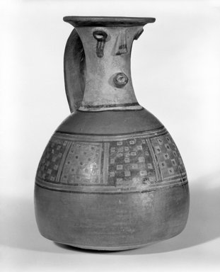 Inca. <em>Face-Neck Jar</em>, 1450-1532 C.E. Ceramic, pigment, 6 3/4 x 5 x 4 1/2 in. (17.1 x 12.7 x 11.4 cm). Brooklyn Museum, Gift of Leo E. Fleischman, 45.175.4. Creative Commons-BY (Photo: Brooklyn Museum, 45.175.4_bw.jpg)