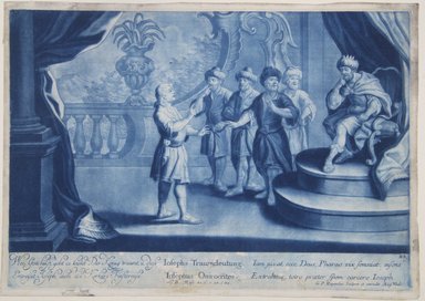 Georg Philipp Rugendas I (German, 1666–1742). <em>Story of Joseph, Plate 83</em>. Mezzotint in blue ink, 10 1/2 × 14 13/16 in. (26.7 × 37.7 cm). Brooklyn Museum, Gift of Mr. and Mrs. Rudolph Tiktin, 45.8.5 (Photo: Brooklyn Museum, 45.8.5_view1_PS12.jpg)