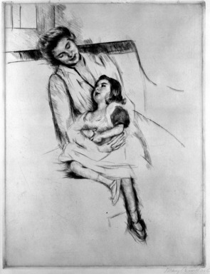 Mary Cassatt (American, 1844–1926). <em>Jeanette and Her Mother on the Sofa</em>, ca. 1902. Drypoint on laid paper, Sheet: 19 3/4 x 15 3/8 in. (50.2 x 39.1 cm). Brooklyn Museum, Bequest of Mary T. Cockcroft, 46.107 (Photo: Brooklyn Museum, 46.107_bw_IMLS.jpg)