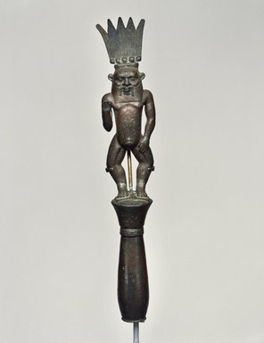 Egyptian. <em>Finial with Figure of the God Bes</em>, ca. 1075-656 B.C.E. Bronze, 15 15/16 x 2 13/16 in. (40.5 x 7.2 cm). Brooklyn Museum, Charles Edwin Wilbour Fund, 46.127. Creative Commons-BY (Photo: Brooklyn Museum, 46.127_SL3.jpg)