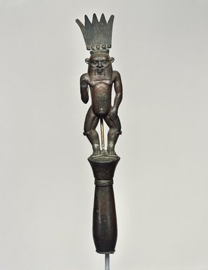 Egyptian. <em>Finial with Figure of the God Bes</em>, ca. 1075–656 B.C.E. Bronze, 15 15/16 x 2 13/16 in. (40.5 x 7.2 cm). Brooklyn Museum, Charles Edwin Wilbour Fund, 46.127. Creative Commons-BY (Photo: Brooklyn Museum, 46.127_SL3.jpg)