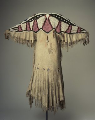 Yakama. <em>Woman's Beaded Dress</em>, late 19th century. Buckskin, glass beads, metal coins, 46 x 45 1/2 in. (116.8 x 115.6 cm). Brooklyn Museum, Museum Collection Fund, 46.181. Creative Commons-BY (Photo: Brooklyn Museum, 46.181.jpg)