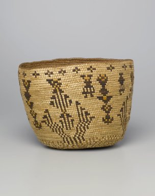 Klikitat. <em>Imbricated Basket with Geometric Figures</em>, early 20th century. Cedar root, grass, dye, 11 1/2 x 8 1/2 x 9 in. (29.2 x 21.6 x 22.9 cm). Brooklyn Museum, Charles Stewart Smith Memorial Fund, 46.193.6. Creative Commons-BY (Photo: Brooklyn Museum, 46.193.6_PS1.jpg)