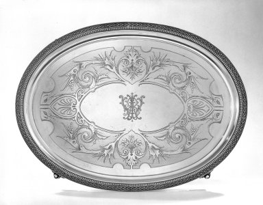 <em>Tray</em>, 1870. Silver Brooklyn Museum, Gift of the Estate of General John B. Woodward, 46.21.4. Creative Commons-BY (Photo: Brooklyn Museum, 46.21.4_bw.jpg)