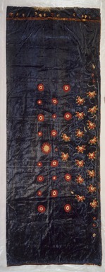 George A. Schastey (1839-1894). <em>Curtain Panel (one of a pair) (part of a set of two pairs of Curtains) Moorish style, Rockefeller Room</em>, ca. 1880. Aquamarine blue silk velvet with elaborately embroidered appliques., storage (Archival storage box. custom blueboard): 7 × 66 × 49 in. (17.8 × 167.6 × 124.5 cm). Brooklyn Museum, Gift of John D. Rockefeller, Jr., 46.43.23. Creative Commons-BY (Photo: Brooklyn Museum, 46.43.23.jpg)