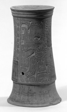  <em>Maya Vase</em>, 800-1000. Ceramic, pigment, 8 1/2 × 4 7/8 × 4 7/8 in. (21.6 × 12.4 × 12.4 cm). Brooklyn Museum, Carll H. de Silver Fund, 47.117.1. Creative Commons-BY (Photo: Brooklyn Museum, 47.117.1_acetate_bw.jpg)