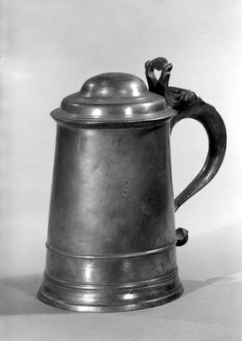 American. <em>Tankard</em>, 1764–1798. Pewter, 7 5/8 x 6 3/4 x 4 3/4 in. (19.4 x 17.1 x 12.1 cm). Brooklyn Museum, Dick S. Ramsay Fund, 47.182. Creative Commons-BY (Photo: Brooklyn Museum, 47.182_bw.jpg)