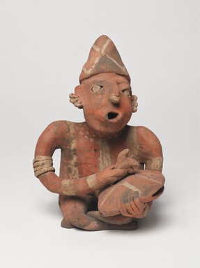 Nayarit. <em>Figurine of a Man</em>, 100 BCE – 200 CE. Ceramic, pigment, 9 1/2 x 6 1/2 x 5 1/2 in. (24.1 x 16.5 x 14 cm). Brooklyn Museum, Frank L. Babbott Fund, 47.186.1. Creative Commons-BY (Photo: Brooklyn Museum, 47.186.1_overall_PS9.jpg)