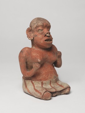 Nayarit. <em>Figurine of a Woman</em>, 100 BCE - 200 CE. Ceramic, pigment, 8 1/2 x 5 1/2 x 5 in. (21.6 x 14 x 12.7 cm). Brooklyn Museum, Frank L. Babbott Fund, 47.186.2. Creative Commons-BY (Photo: Brooklyn Museum, 47.186.2_threequarter_right_PS9.jpg)