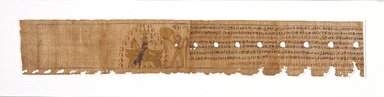  <em>Scene from a Magical Papyrus</em>, 664-525 B.C.E. Papyrus, ink, Overall: 4 15/16 × 92 11/16 in. (12.5 × 235.5 cm). Brooklyn Museum, Bequest of Theodora Wilbour from the collection of her father, Charles Edwin Wilbour, 47.218.156a-d (Photo: Brooklyn Museum, 47.218.156a-c_transp1708_SL3.jpg)