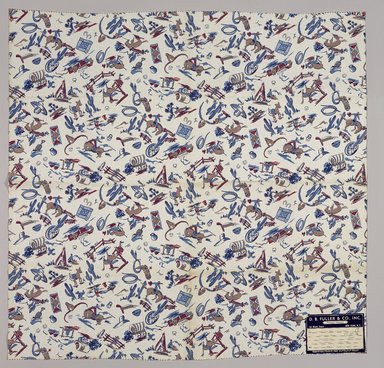 Elizabeth Merry. <em>Textile</em>, 1947. Roller printed combed cotton oxford, 36 1/2 x 35 in. (92.7 x 88.9 cm). Brooklyn Museum, Gift of D. B. Fuller and Co. Inc., 47.38.17 (Photo: Brooklyn Museum, 47.38.17_PS9.jpg)