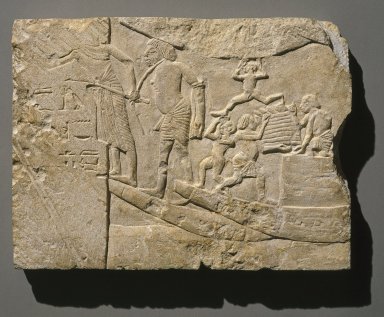  <em>Harbor Scene</em>, ca. 1336–1295 B.C.E. Limestone, 11 15/16 x 16 1/8 x 1 7/16 in. (30.4 x 41 x 3.7 cm). Brooklyn Museum, Charles Edwin Wilbour Fund, 48.112. Creative Commons-BY (Photo: Brooklyn Museum, 48.112_SL1.jpg)