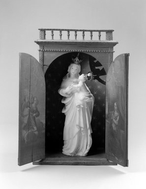  <em>Shrine for Statue of Madonna and Child</em>, 18th century. Tropical hardwood, pigments, 32 1/2 x 19 3/4 x 10 1/2in. (82.6 x 50.2 x 26.7cm). Brooklyn Museum, Frank L. Babbott Fund, Frank Sherman Benson Fund, Carll H. de Silver Fund, A. Augustus Healy Fund, Caroline A.L. Pratt Fund, Charles Stewart Smith Memorial Fund, and Ella C. Woodward Memorial Fund, 48.206.31. Creative Commons-BY (Photo: , 48.206.30a-c_48.206.31_bw.jpg)