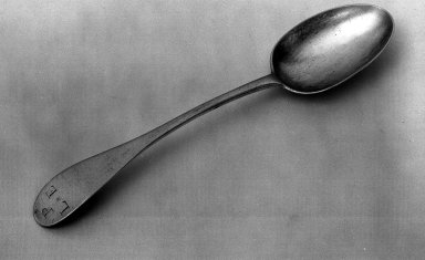 Elias Pelletreau (American, 1726-1810). <em>Pair of Spoons</em>, 1750. Silver, L. of spoon: 8 3/8 in. (21.3 cm). Brooklyn Museum, Gift of Mrs. William Sterling Peters, 48.210.1-.2. Creative Commons-BY (Photo: Brooklyn Museum, 48.210.2_acetate_bw.jpg)