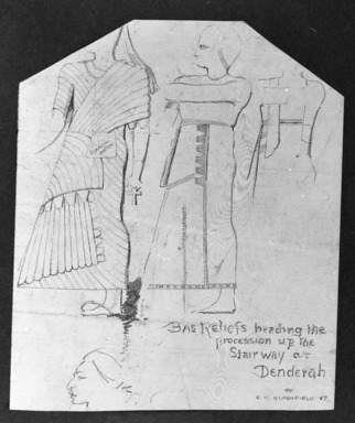 Edwin Howland Blashfield (American, 1848–1936). <em>Dendera</em>, 1887. Graphite on paper mounted to paperboard, Sheet (irregular): 9 15/16 x 8 5/16 in. (25.2 x 21.1 cm). Brooklyn Museum, Gift of John H. Field, 48.217.13 (Photo: Brooklyn Museum, 48.217.13_bw.jpg)