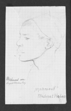 Edwin Howland Blashfield (American, 1848–1936). <em>Mahmoud Medinet Haboo</em>, n.d. Graphite on preprinted graph paper mounted to paperboard, Sheet: 5 5/8 x 3 1/2 in. (14.3 x 8.9 cm). Brooklyn Museum, Gift of John H. Field, 48.217.15d (Photo: Brooklyn Museum, 48.217.15d_bw.jpg)