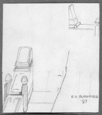 Edwin Howland Blashfield (American, 1848–1936). <em>Rock-Cut Tomb at Desrel Melek</em>, 1887. Graphite on paper mounted to paperboard, Sheet: 3 1/2 x 3 1/8 in. (8.9 x 7.9 cm). Brooklyn Museum, Gift of John H. Field, 48.217.16a (Photo: Brooklyn Museum, 48.217.16a_bw.jpg)