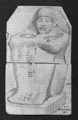Edwin Howland Blashfield (American, 1848–1936). <em>Block Statue of Dynasty XIX</em>, 1887. Graphite on preprinted graph paper mounted to paperboard, Sheet: 6 1/16 x 3 11/16 in. (15.4 x 9.4 cm). Brooklyn Museum, Gift of John H. Field, 48.217.16c (Photo: Brooklyn Museum, 48.217.16c_bw.jpg)