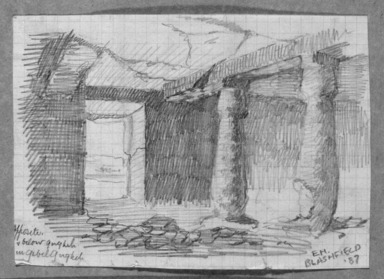 Edwin Howland Blashfield (American, 1848–1936). <em>Rock-Cut Tomb at Desrel Melek</em>, 1887. Graphite on preprinted graph paper mounted to paperboard, Sheet: 3 5/8 x 5 1/16 in. (9.2 x 12.9 cm). Brooklyn Museum, Gift of John H. Field, 48.217.17a (Photo: Brooklyn Museum, 48.217.17a_bw.jpg)