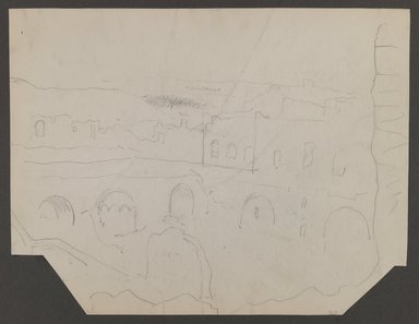Edwin Howland Blashfield (American, 1848-1936). <em>Monastery of San Simeon</em>, n.d. Graphite on paper mounted to dark gray paperboard, Sheet (irregular): 10 1/2 x 13 5/8 in. (26.7 x 34.6 cm). Brooklyn Museum, Gift of John H. Field, 48.217.2 (Photo: Brooklyn Museum, 48.217.2_IMLS_PS3.jpg)