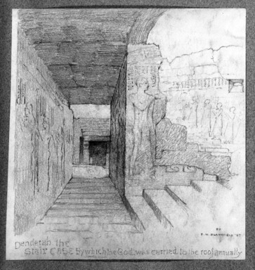 Edwin Howland Blashfield (American, 1848–1936). <em>Dendera, Temple of Hathar, Stairway Leading to Roof</em>, 1887. Graphite on medium cream smooth wove paper, Sheet: 10 13/16 x 10 5/16 in. (27.5 x 26.2 cm). Brooklyn Museum, Gift of John H. Field, 48.217.7 (Photo: Brooklyn Museum, 48.217.7_bw.jpg)