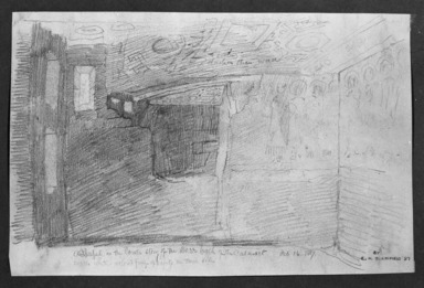 Edwin Howland Blashfield (American, 1848-1936). <em>Monastery of San Simeon, West Bank at Assuan</em>, October 16, 1887. Graphite on paper mounted to paperboard, Sheet: 9 5/16 x 14 1/16 in. (23.7 x 35.7 cm). Brooklyn Museum, Gift of John H. Field, 48.217.9 (Photo: Brooklyn Museum, 48.217.9_bw.jpg)