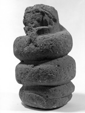 Aztec. <em>Figure of Coiled Serpent Forming a Cylinder</em>, ca. 1440-1521. Volcanic stone, 15 3/4 x 9 7/16 x 9 7/16 in. (40 x 24 x 24 cm). Brooklyn Museum, By exchange, 48.22.2. Creative Commons-BY (Photo: Brooklyn Museum, 48.22.2_acetate_bw.jpg)