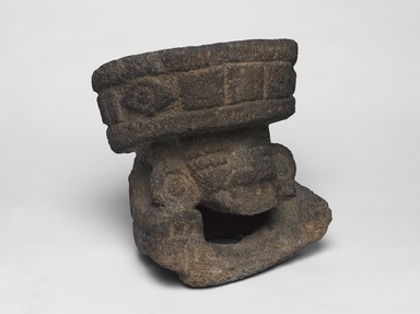 Teotihuacan. <em>Basalt Figure of Huehueteotl</em>, 200–750. Stone, 12 x 10.75 x 8.25 in.  (30.5 x 27.3 x 21.0 cm). Brooklyn Museum, By exchange, 48.22.4. Creative Commons-BY (Photo: Brooklyn Museum, 48.22.4_threequarter_right_PS9.jpg)
