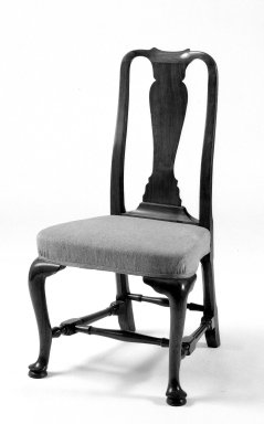 American. <em>Queen Anne Style Side Chair</em>. Walnut wood, wool, 40 x 21 x 21 in. (101.6 x 53.3 x 53.3 cm). Brooklyn Museum, Gift of Arthur V. Bennett, 48.59. Creative Commons-BY (Photo: Brooklyn Museum, 48.59_bw.jpg)