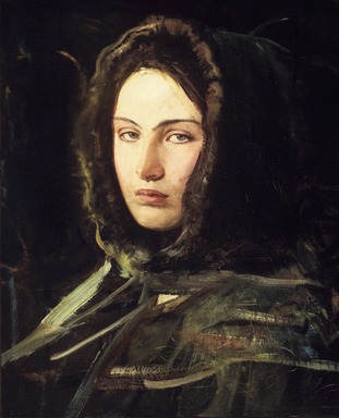 Abbott H. Thayer (American, 1849-1921). <em>Girl in Fur Hood  (Head of a  Woman with Fur-Lined hood)</em>, ca. 1908. Oil on canvas, 21 x 17 1/16 in. (53.3 x 43.3 cm). Brooklyn Museum, Gift of Sam A. Lewisohn, 49.127 (Photo: Brooklyn Museum, 49.127_transp1763.jpg)