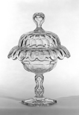  <em>Covered Compote</em>, 18th century. Glass, H: 12 in. (30.5 cm). Brooklyn Museum, Gift of F. Ethel Wickham in memory of her father, W. Hull Wickham, 49.135.3a-b. Creative Commons-BY (Photo: Brooklyn Museum, 49.135.3a-b_bw.jpg)