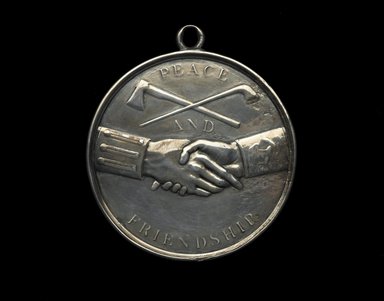 John Matthias Reich (American, born Germany, 1768–1833). <em>Thomas Jefferson Indian Peace Medal</em>, ca. 1801. Silver, Diameter: 4 in. (10.2 cm). Brooklyn Museum, Gift of F. Ethel Wickham in memory of her father, W. Hull Wickham, 49.135.4. Creative Commons-BY (Photo: Brooklyn Museum, 49.135.4_front_PS2.jpg)