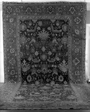  <em>Rug</em>, late 18th–19th century., Old Dims: 224 x 112 in. (569 x 284.5 cm). Brooklyn Museum, Gift of F. Ethel Wickham, 49.142.1. Creative Commons-BY (Photo: Brooklyn Museum, 49.142.1_acetate_bw.jpg)