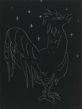 Anne Goldthwaite (American, 1869-1944). <em>Night Series: Cock Crow</em>, 20th century. Lithograph, white line on wove paper, Plate: 6 5/16 x 4 3/4 in. (16 x 12 cm). Brooklyn Museum, Gift of the Estate of Anne Goldthwaite, 49.164.14 (Photo: Brooklyn Museum, 49.164.14_PS2.jpg)