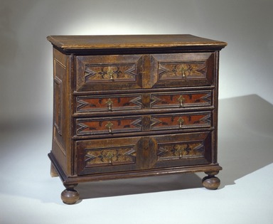 Unknown. <em>Chest of Drawers</em>, ca. 1690. Oak, pine, brass, 36 x 40 x 21 1/2 in. (91.5 x 101.6 x 54.6 cm). Brooklyn Museum, Bequest of Mrs. William Sterling Peters, by exchange, 49.190.2. Creative Commons-BY (Photo: Brooklyn Museum, 49.190.2_SL1.jpg)