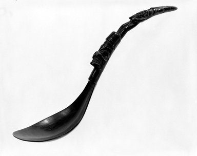 Tlingit (probably). <em>Spoon</em>, 18th–19th century. Mountain goat horn, copper nails, 2 1/16 x 5 11/16 in. (5.3 x 14.5 cm). Brooklyn Museum, Gift of Albert Gallatin, 49.20.3. Creative Commons-BY (Photo: Brooklyn Museum, 49.20.3_bw.jpg)