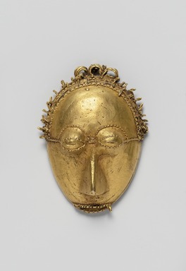 Baule. <em>Pendant Mask</em>, 19th or 20th century. Gold cast by the lost wax process., 2 3/8 × 1 3/4 × 1 in. (6 × 4.5 × 2.5 cm). Brooklyn Museum, A. Augustus Healy Fund, 49.32.1. Creative Commons-BY (Photo: Brooklyn Museum, 49.32.1_PS11.jpg)