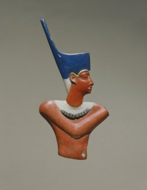  <em>Inlay Figure of a King in Four Pieces</em>, 305-30 B.C.E. Glass, gold leaf, 5 9/16 x 2 3/8 x 5/16 in. (14.1 x 6 x 0.8 cm). Brooklyn Museum, Charles Edwin Wilbour Fund, 49.61.1-.4. Creative Commons-BY (Photo: Brooklyn Museum, 49.61.1-.4_SL1.jpg)