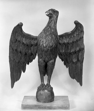  <em>Eagle</em>, second half 18th century. Carved walnut, 29 3/4 x 25 x 9 in. (79.6 x 63.5 x 22.9 cm) (excluding base). Brooklyn Museum, Gift of Mr. and Mrs. Alastair B. Martin, the Guennol Collection, 50.104.3. Creative Commons-BY (Photo: Brooklyn Museum, 50.104.3_acetate_bw.jpg)