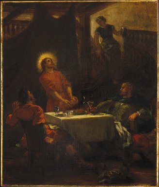 Eugène Delacroix (French, 1798–1863). <em>The Disciples at Emmaus, or The Pilgrims at Emmaus (Les disciples d'Emmaüs, ou Les pèlerins d'Emmaüs)</em>, 1853. Oil on canvas, 21 3/4 × 18 1/2 in. (55.2 × 47 cm). Brooklyn Museum, Gift of Mrs. Watson B. Dickerman, 50.106 (Photo: Brooklyn Museum, 50.106_SL1.jpg)