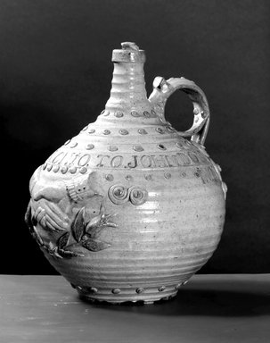 American. <em>Jug</em>, ca. 1828–1856. Stoneware, 11 1/8 x 9 3/8 x 8 3/4 in. (28.3 x 23.8 x 22.2 cm). Brooklyn Museum, Museum Collection Fund, 50.160. Creative Commons-BY (Photo: Brooklyn Museum, 50.160_bw.jpg)